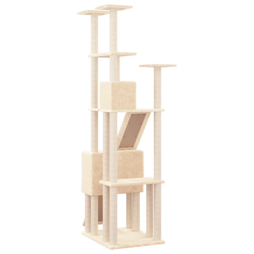 Cat house with sisal rope and scratching post, cream, 190 cm