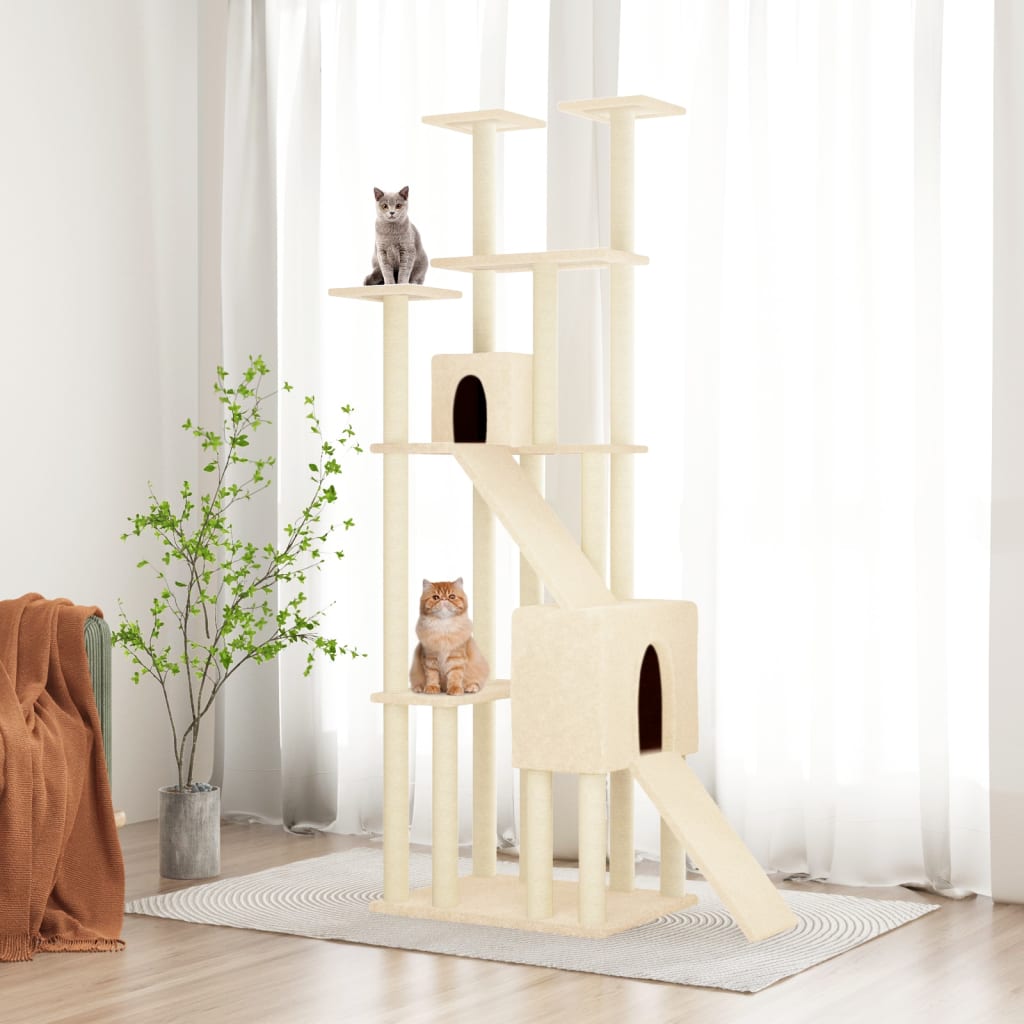 Cat house with sisal rope and scratching post, cream, 190 cm