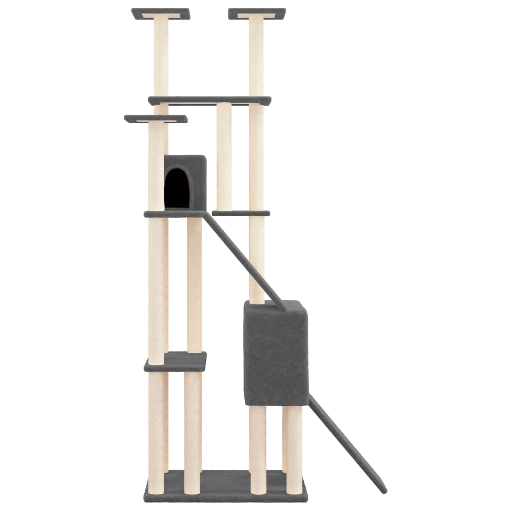 Cat house with sisal rope and scratching post, dark grey, 190 cm