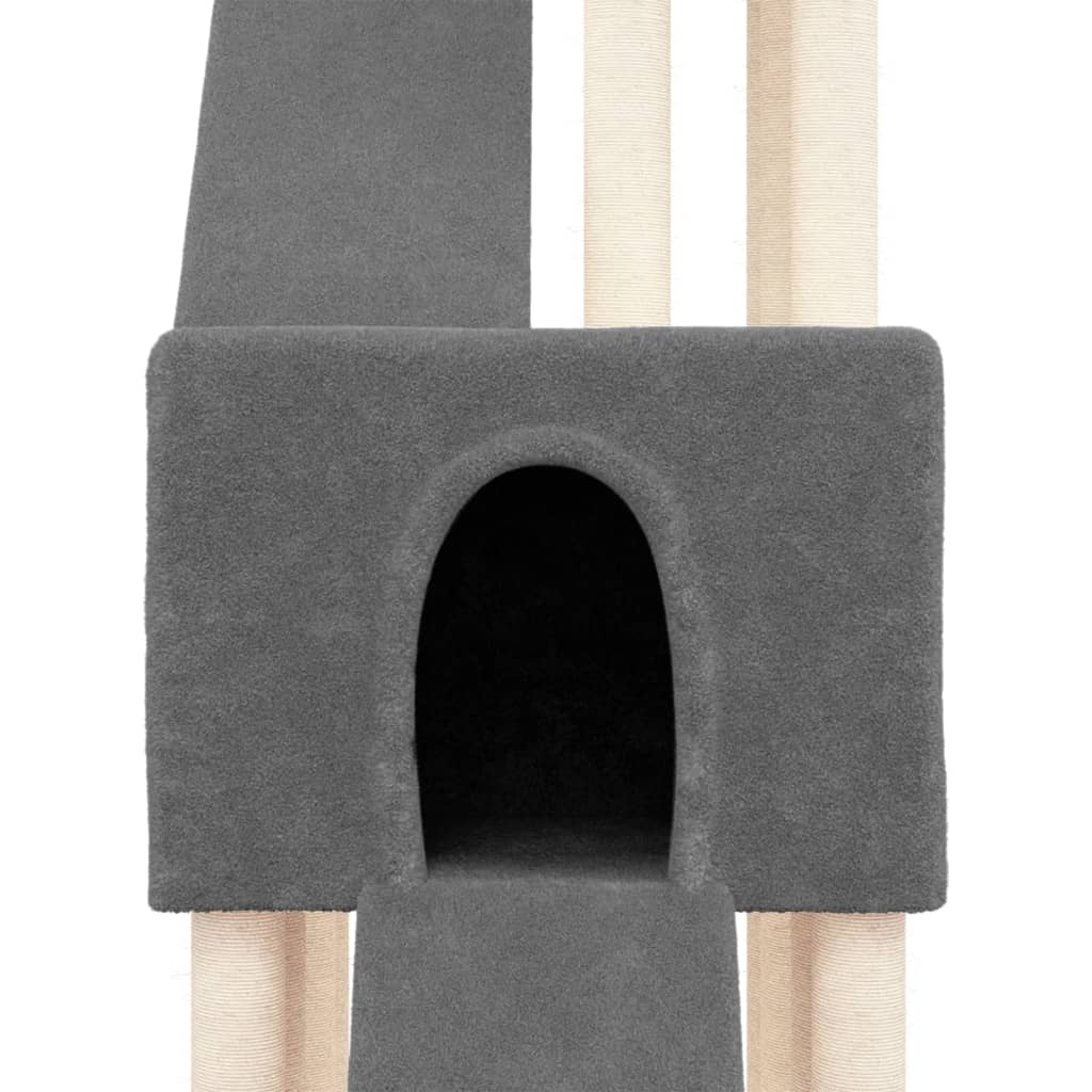 Cat house with sisal rope and scratching post, dark grey, 190 cm