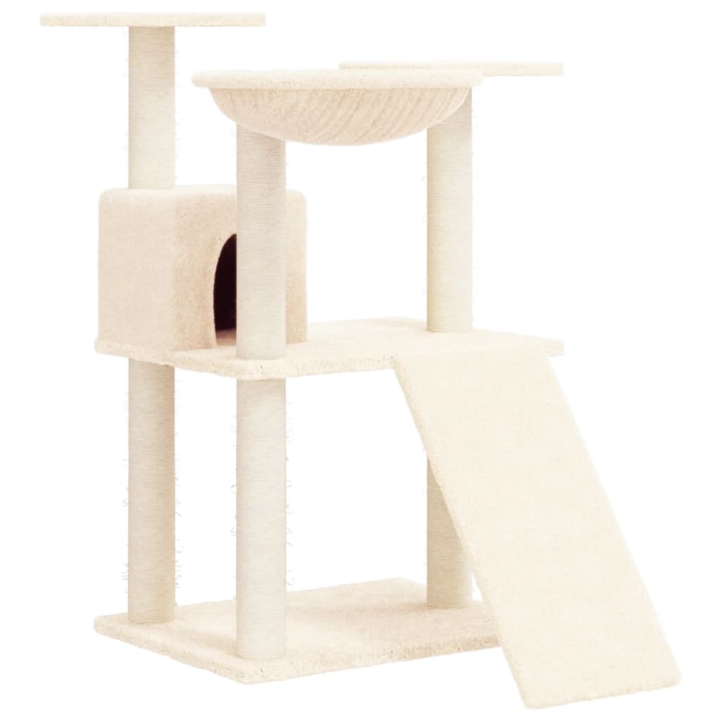 Cat house with sisal rope and scratching post, cream, 83 cm