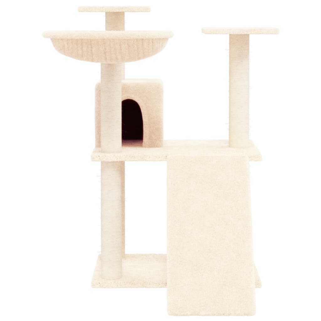 Cat house with sisal rope and scratching post, cream, 83 cm