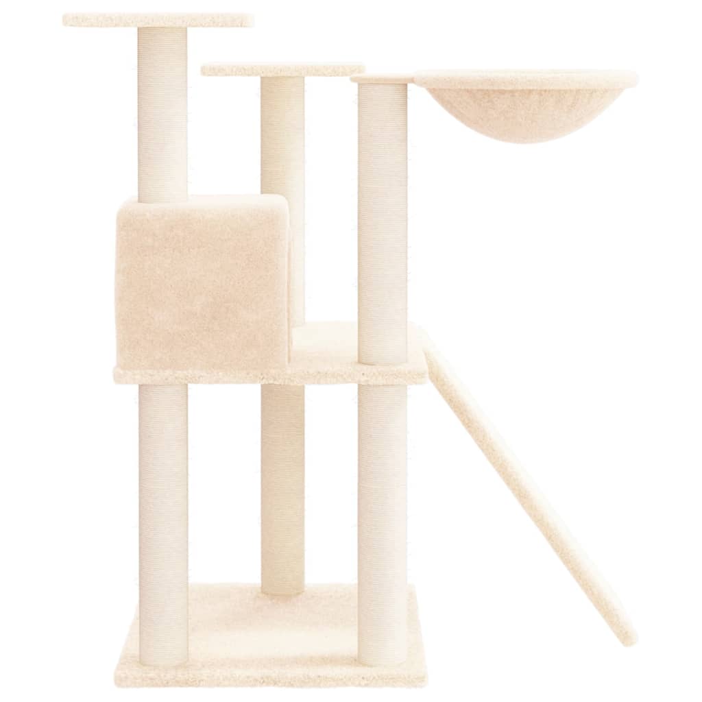 Cat house with sisal rope and scratching post, cream, 83 cm