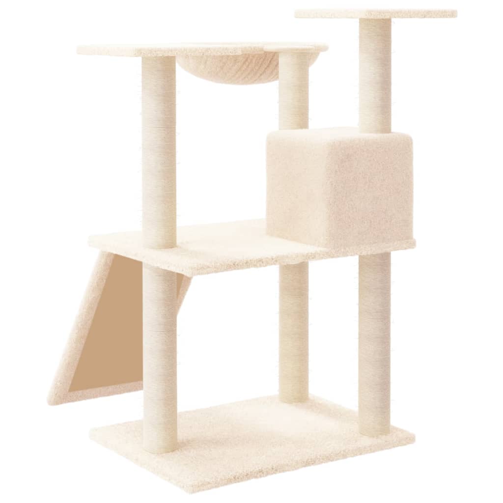 Cat house with sisal rope and scratching post, cream, 83 cm