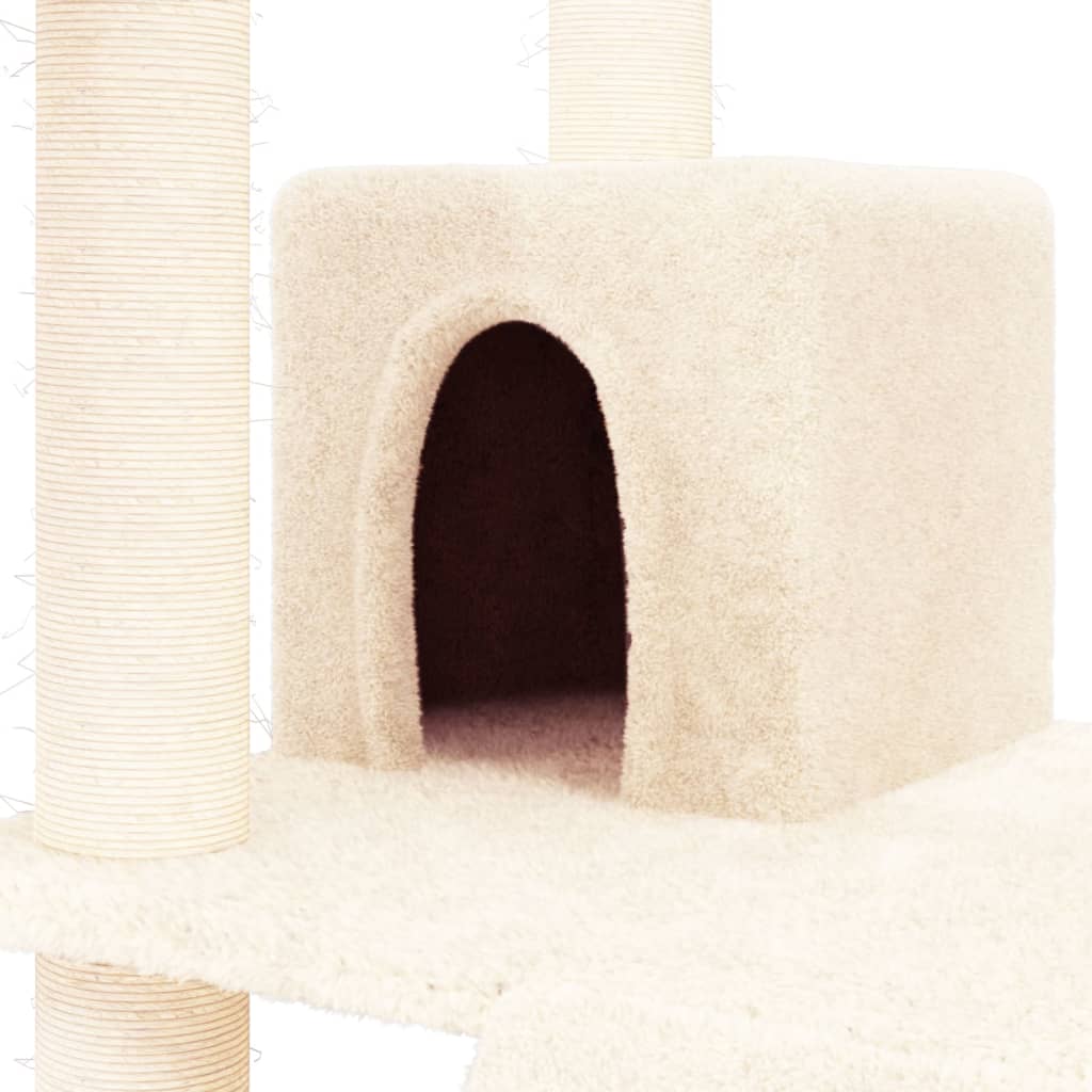 Cat house with sisal rope and scratching post, cream, 83 cm