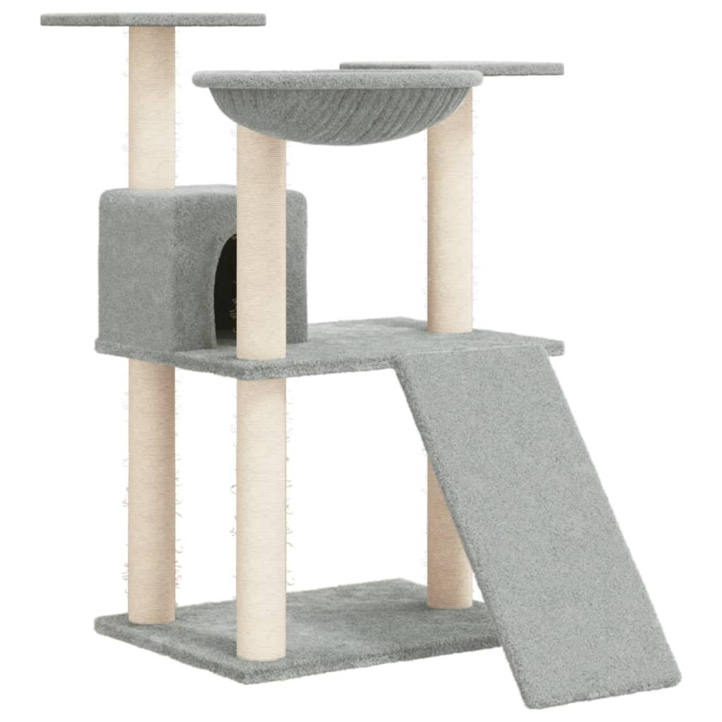 Cat house with sisal rope and scratching post, light grey, 83 cm