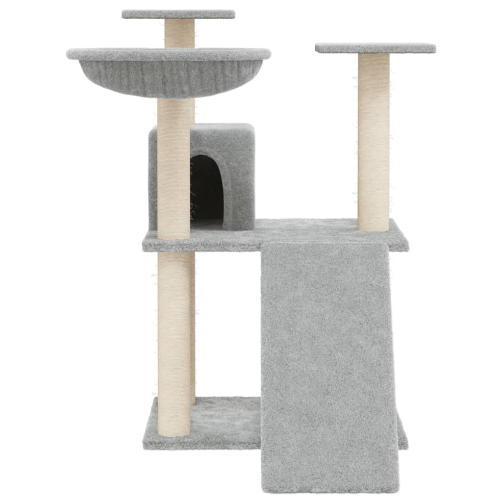 Cat house with sisal rope and scratching post, light grey, 83 cm