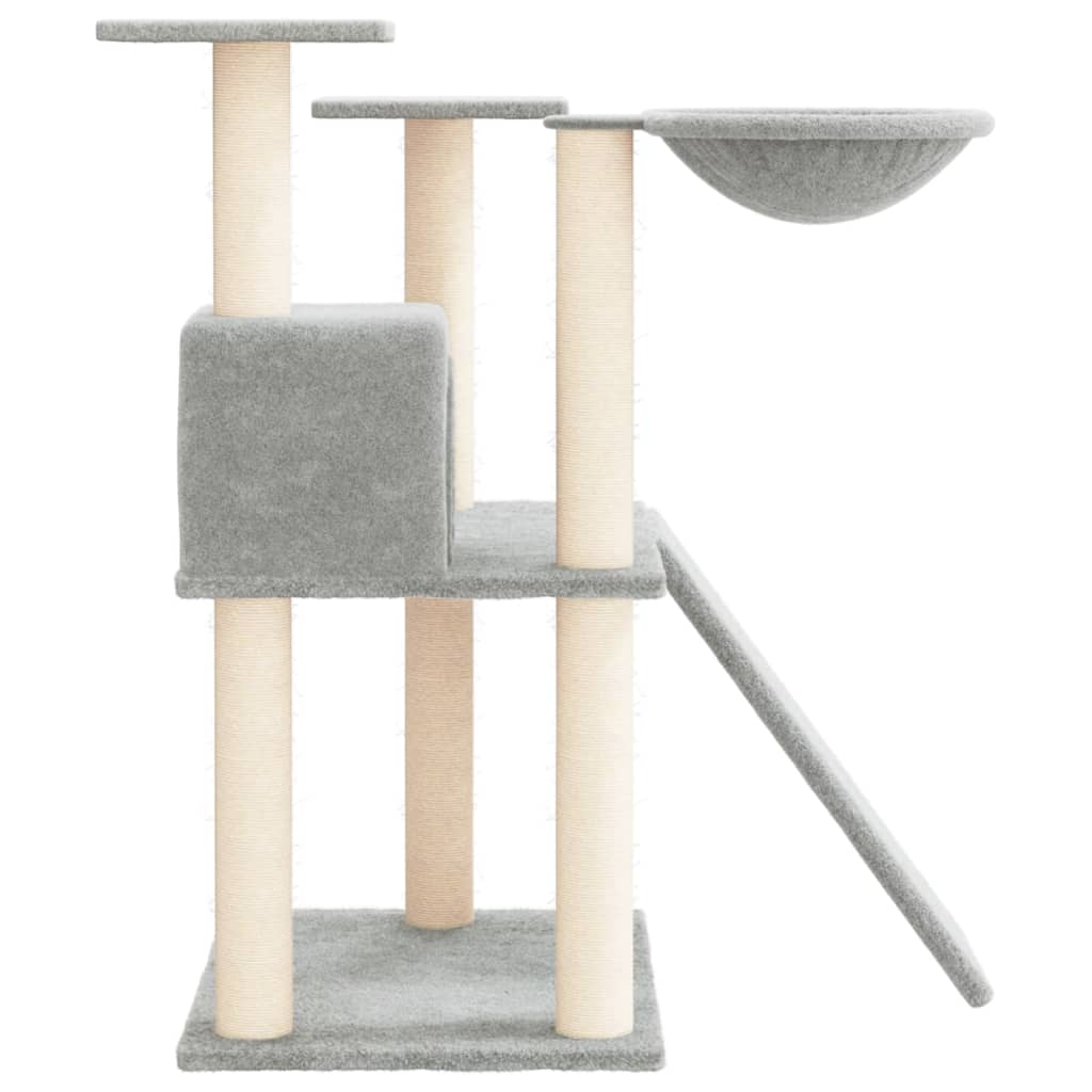 Cat house with sisal rope and scratching post, light grey, 83 cm