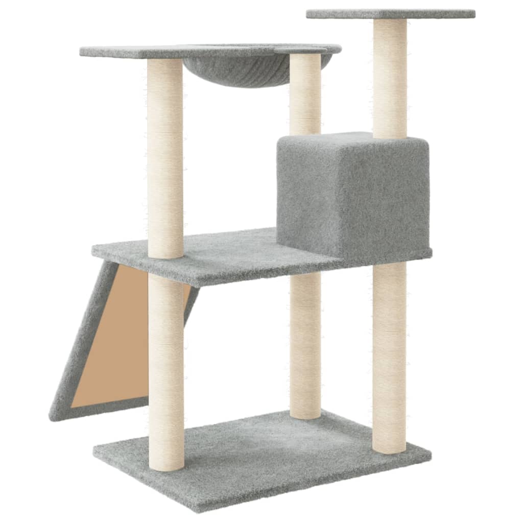 Cat house with sisal rope and scratching post, light grey, 83 cm