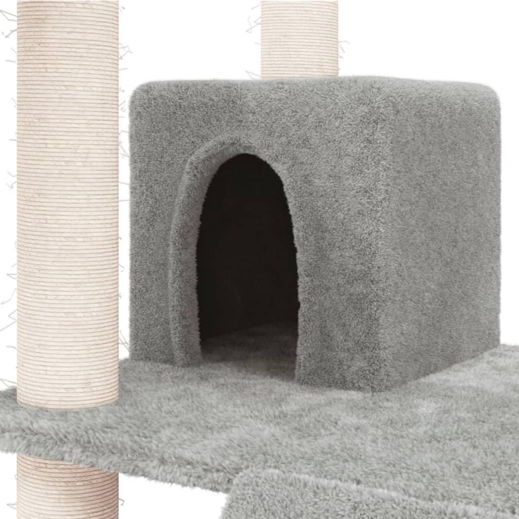 Cat house with sisal rope and scratching post, light grey, 83 cm