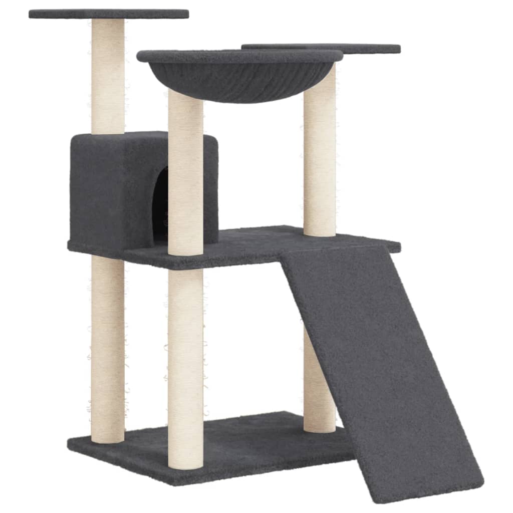 Cat house with sisal rope and scratching post, dark grey, 83 cm