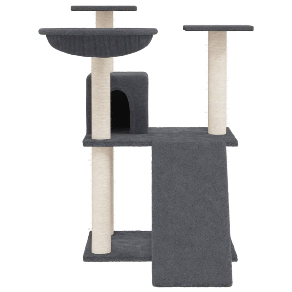 Cat house with sisal rope and scratching post, dark grey, 83 cm