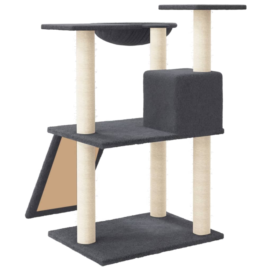 Cat house with sisal rope and scratching post, dark grey, 83 cm