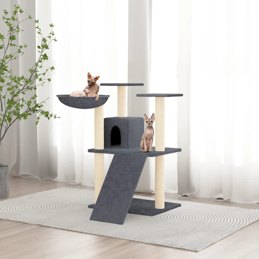 Cat house with sisal rope and scratching post, dark grey, 83 cm