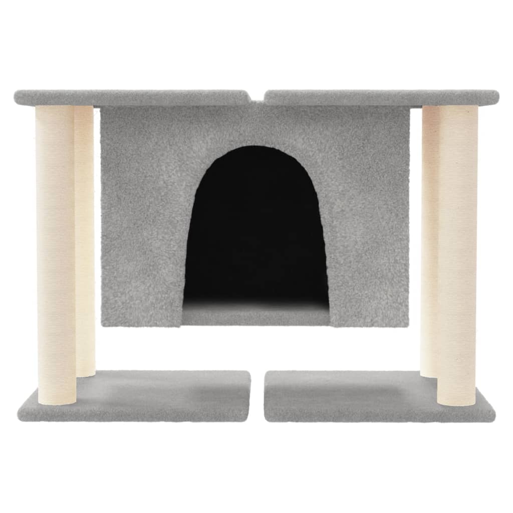 Cat house with sisal rope and scratching post, light grey, 50 cm