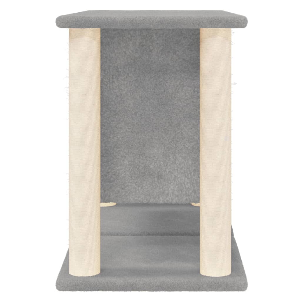 Cat house with sisal rope and scratching post, light grey, 50 cm