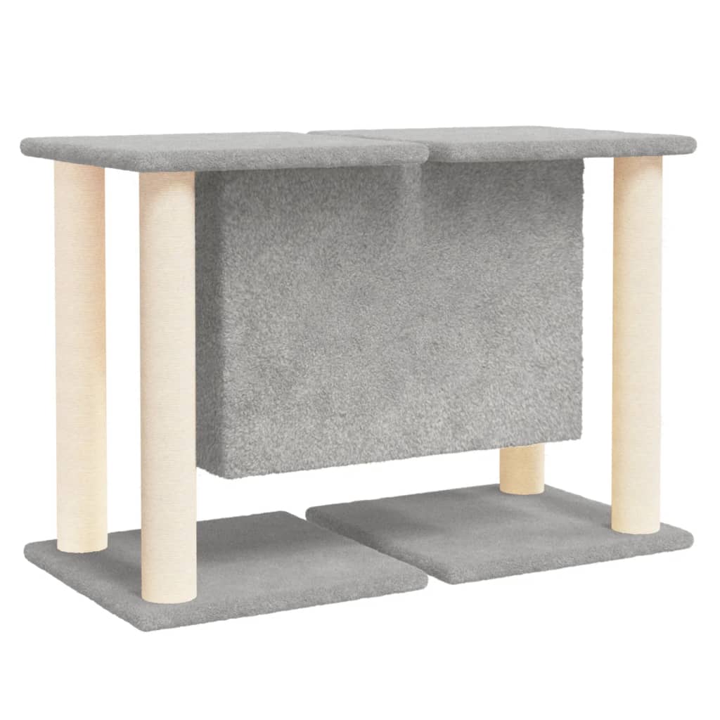 Cat house with sisal rope and scratching post, light grey, 50 cm