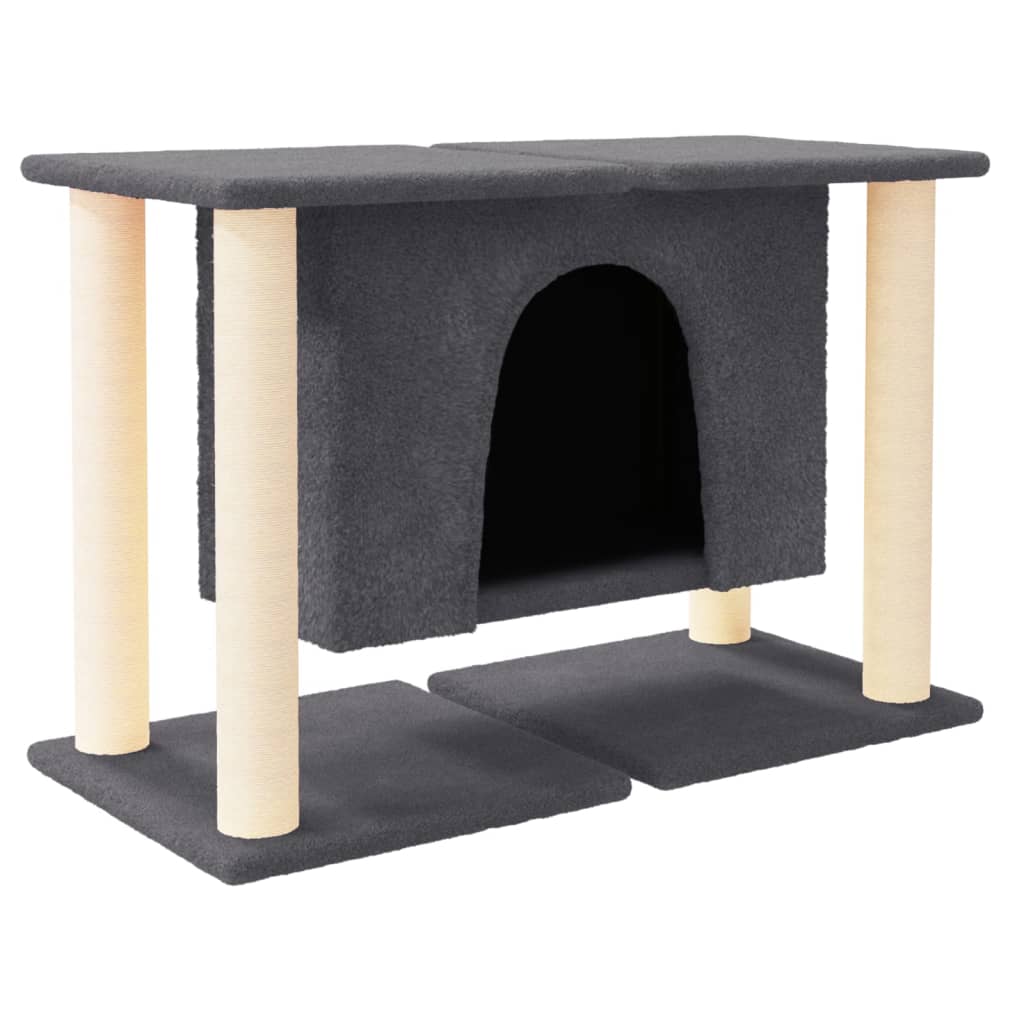 Cat house with sisal rope and scratching post, dark grey, 50 cm