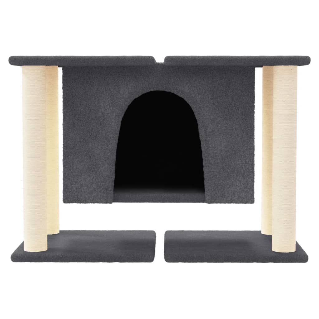 Cat house with sisal rope and scratching post, dark grey, 50 cm