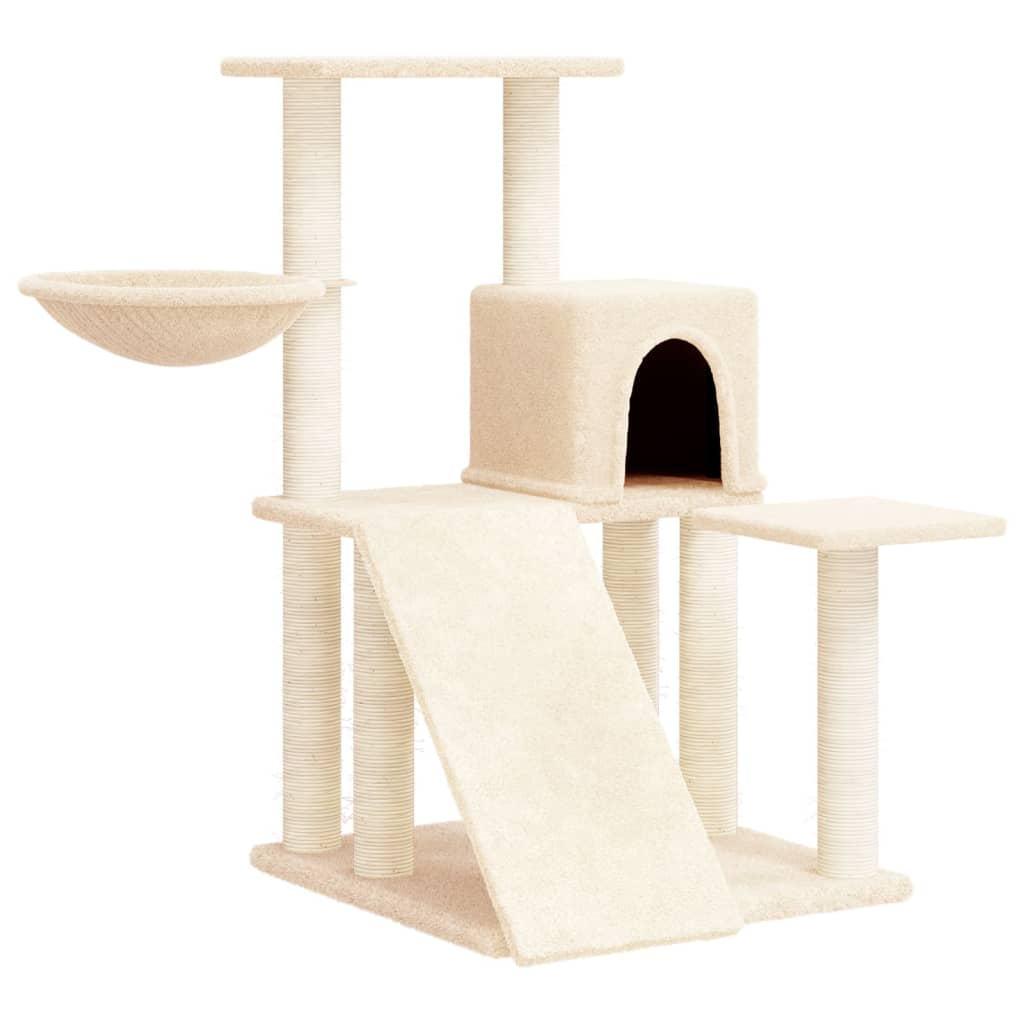 Cat house with sisal rope and scratching post, cream, 82 cm