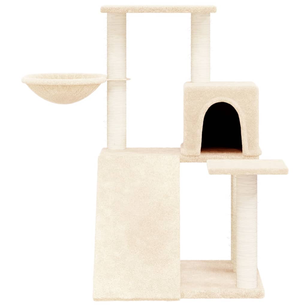 Cat house with sisal rope and scratching post, cream, 82 cm