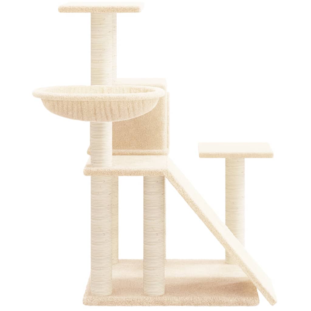 Cat house with sisal rope and scratching post, cream, 82 cm