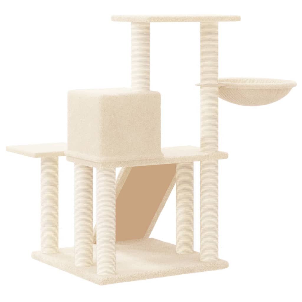 Cat house with sisal rope and scratching post, cream, 82 cm