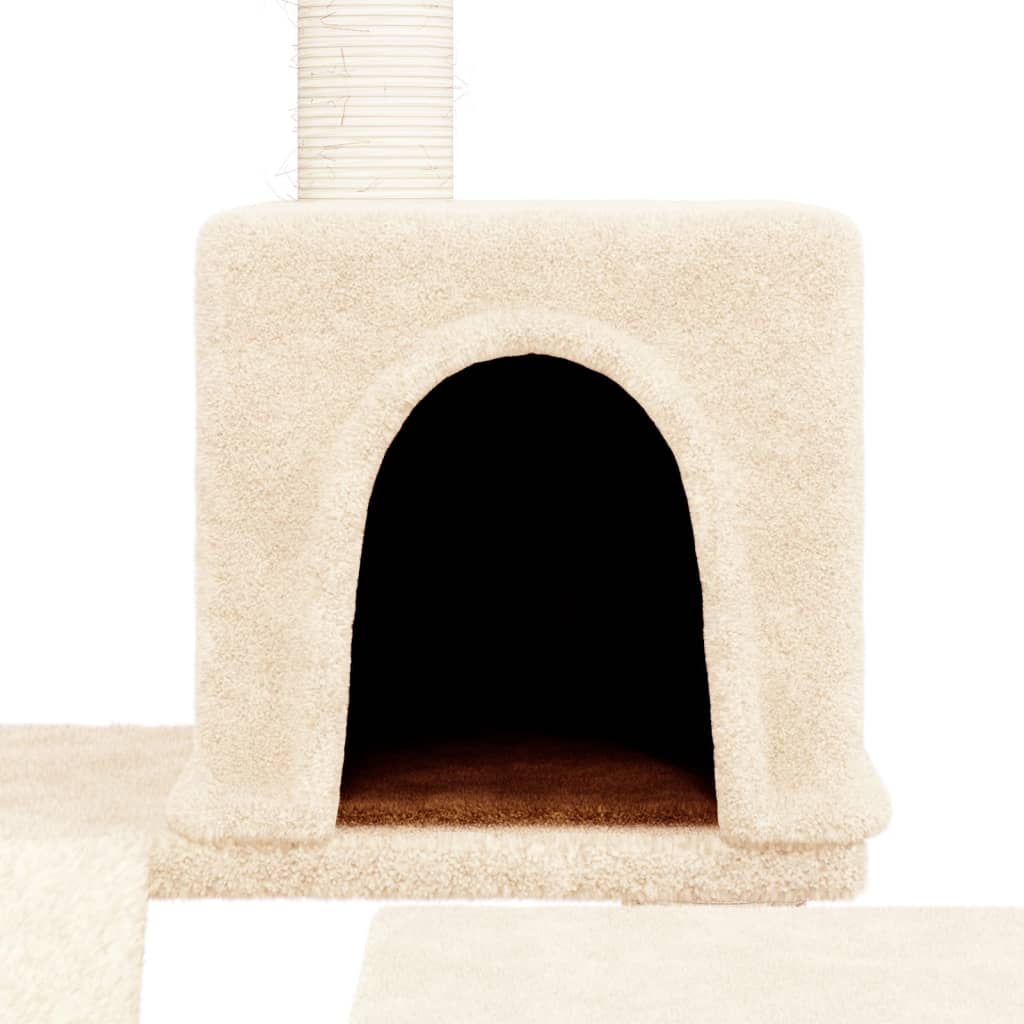 Cat house with sisal rope and scratching post, cream, 82 cm