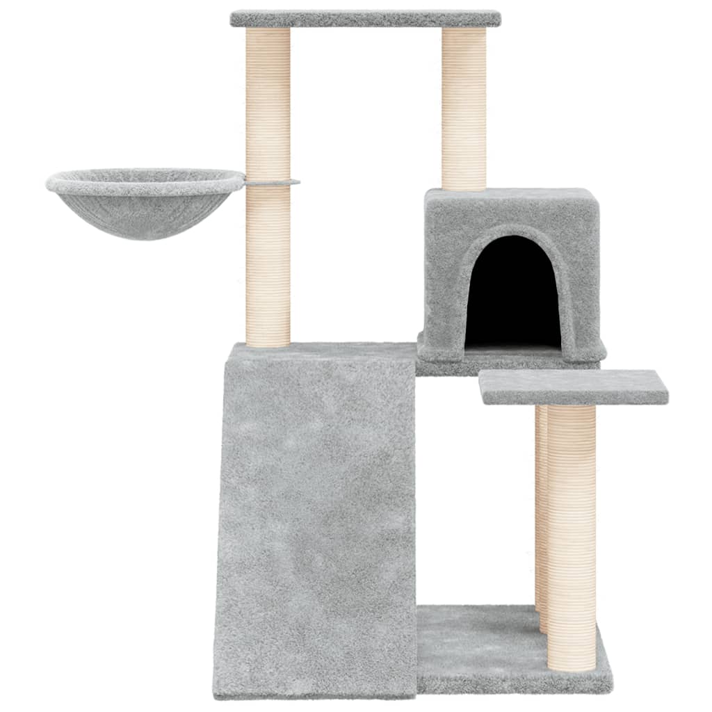 Cat house with sisal rope and scratching post, light grey, 82 cm