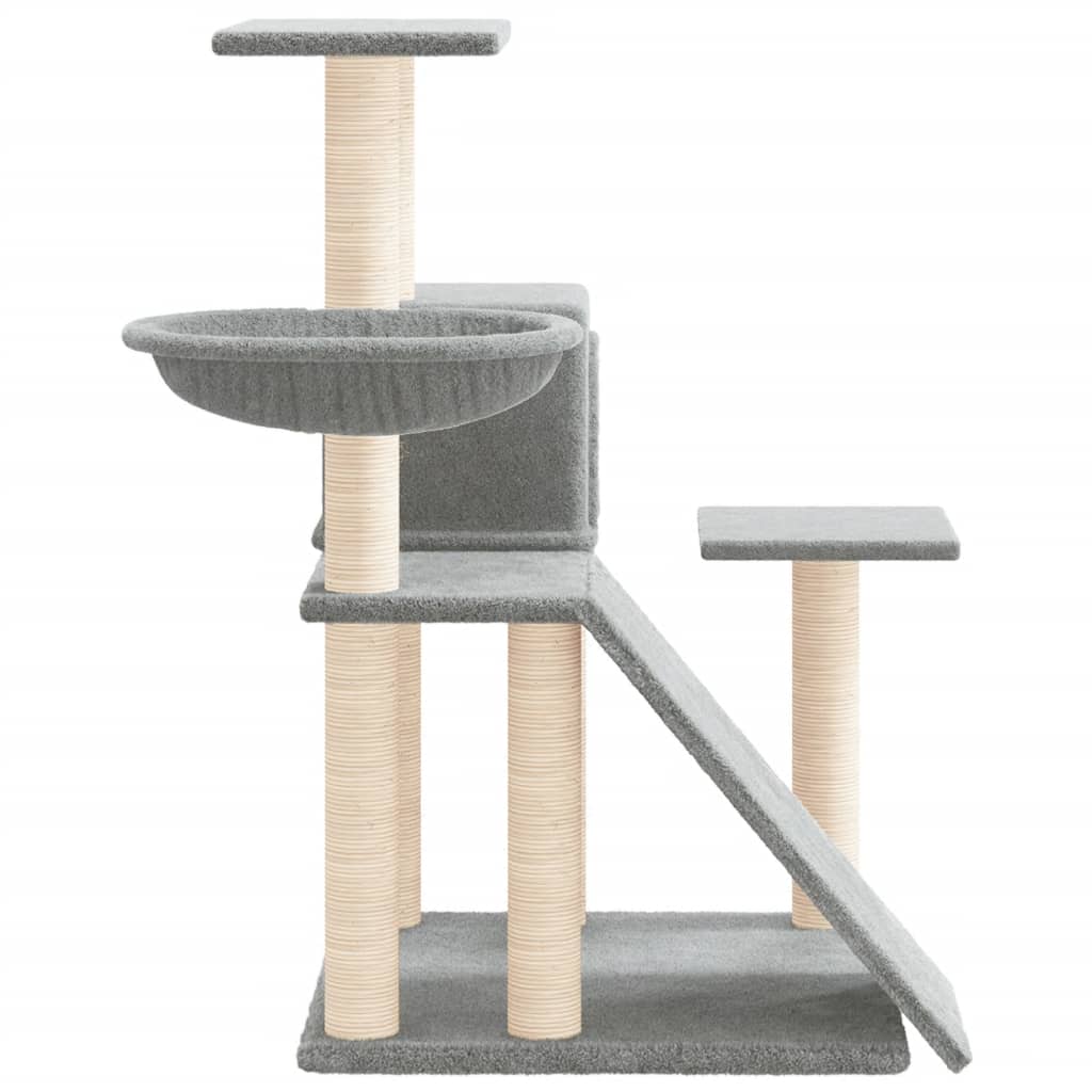 Cat house with sisal rope and scratching post, light grey, 82 cm