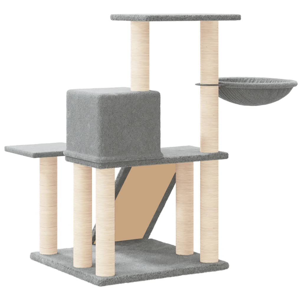 Cat house with sisal rope and scratching post, light grey, 82 cm