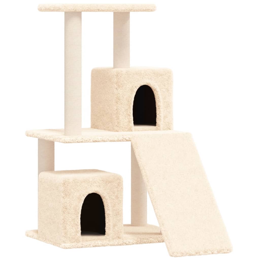 Cat house with sisal rope and scratching post, cream, 82 cm