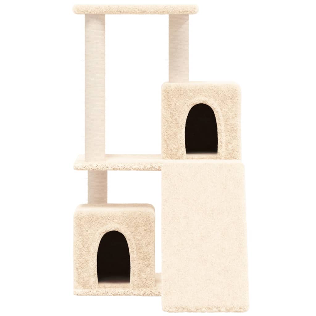 Cat house with sisal rope and scratching post, cream, 82 cm