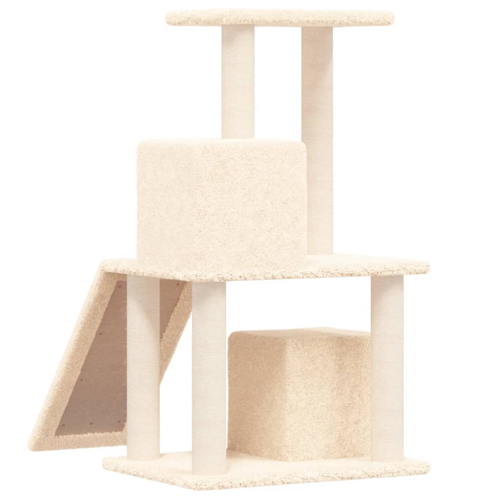 Cat house with sisal rope and scratching post, cream, 82 cm