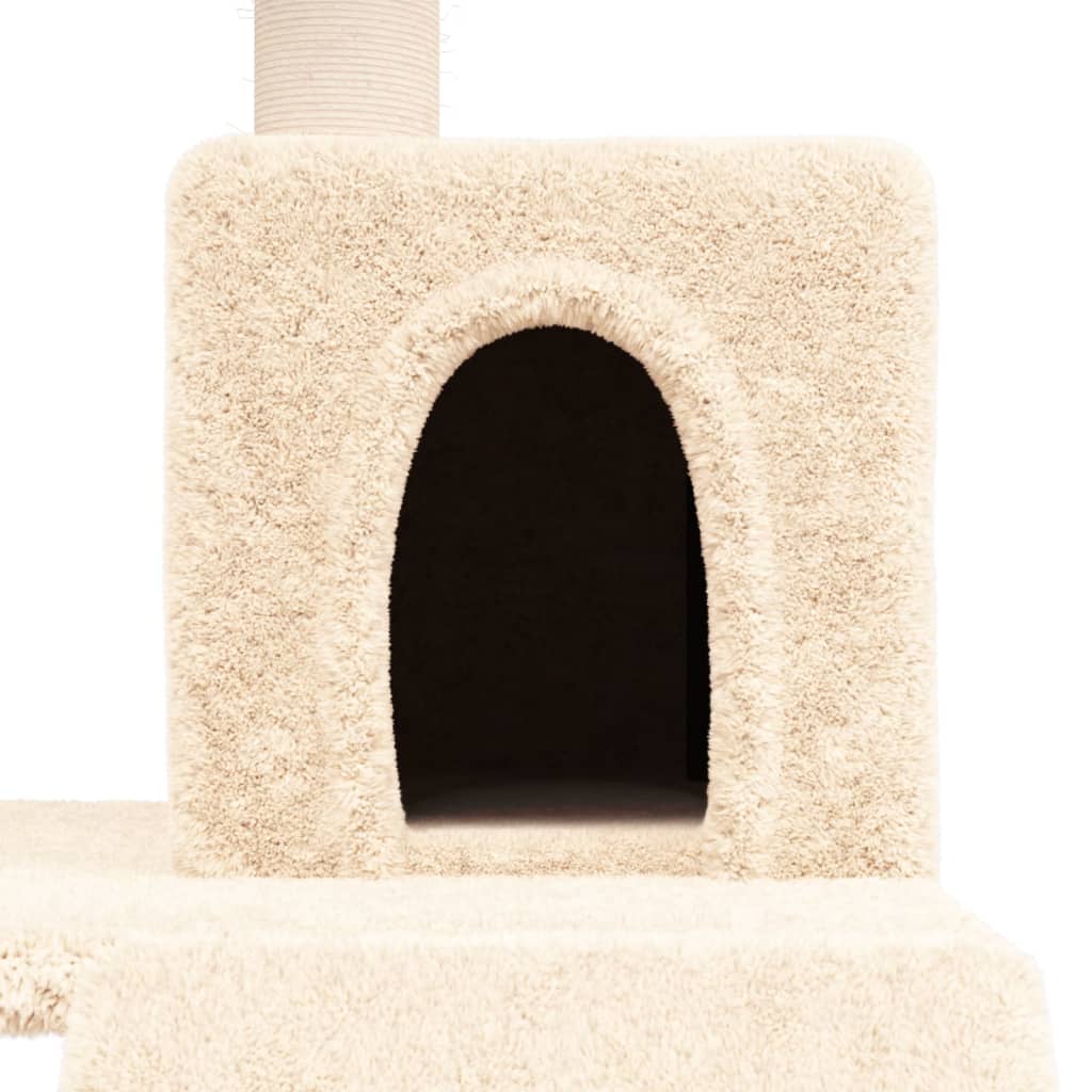 Cat house with sisal rope and scratching post, cream, 82 cm