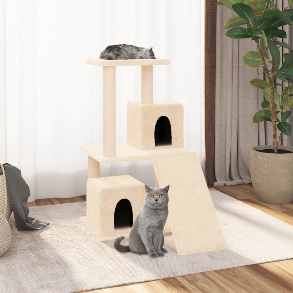 Cat house with sisal rope and scratching post, cream, 82 cm