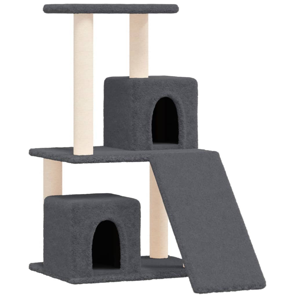 Cat house with sisal rope and scratching post, dark grey, 82 cm