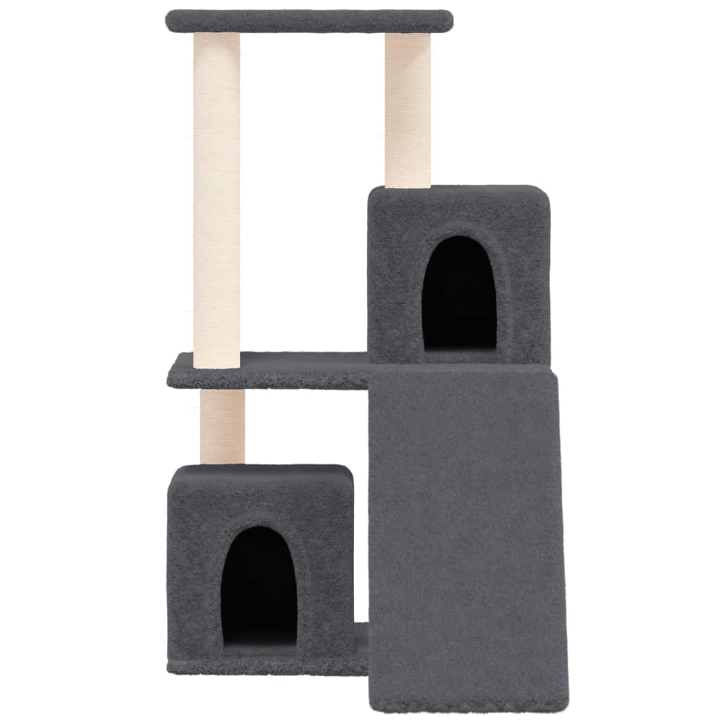 Cat house with sisal rope and scratching post, dark grey, 82 cm