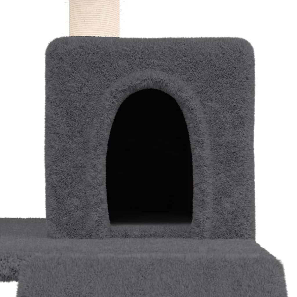 Cat house with sisal rope and scratching post, dark grey, 82 cm