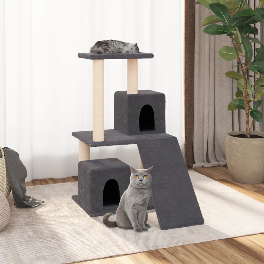 Cat house with sisal rope and scratching post, dark grey, 82 cm