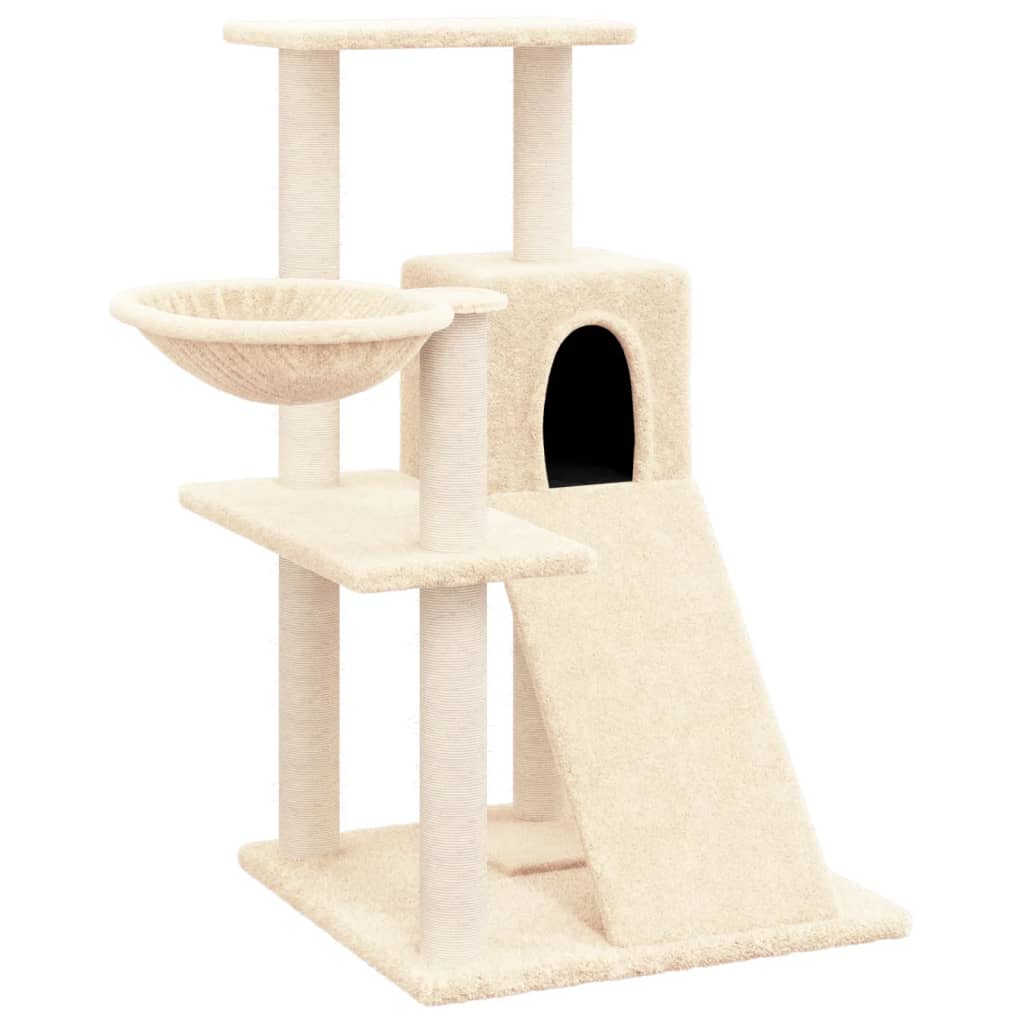 Cat house with sisal rope and scratching post, cream, 82 cm