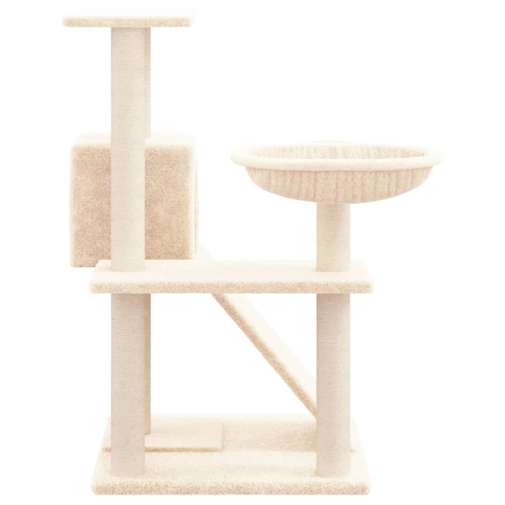 Cat house with sisal rope and scratching post, cream, 82 cm