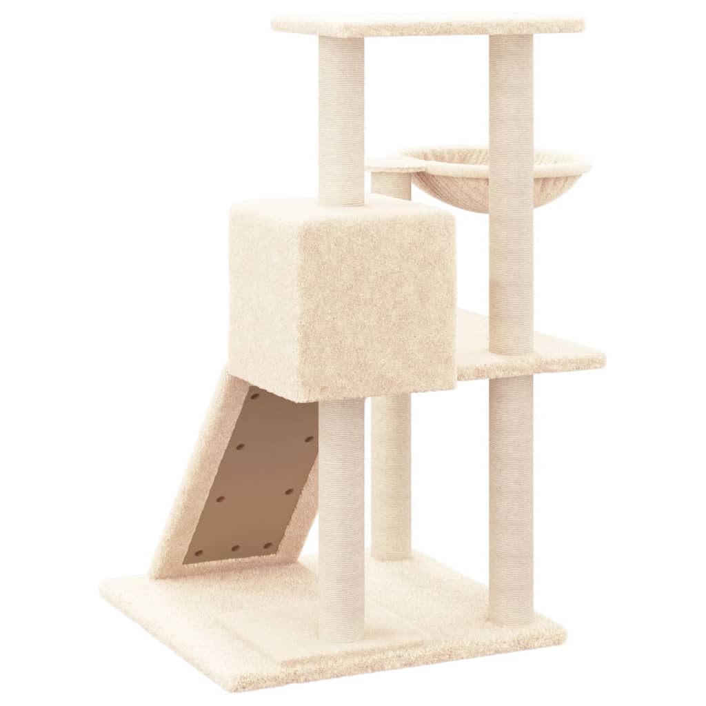 Cat house with sisal rope and scratching post, cream, 82 cm