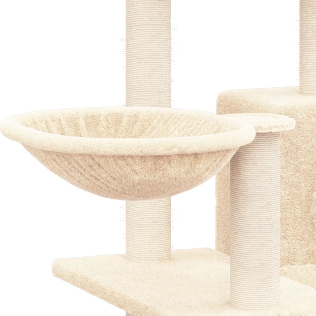 Cat house with sisal rope and scratching post, cream, 82 cm