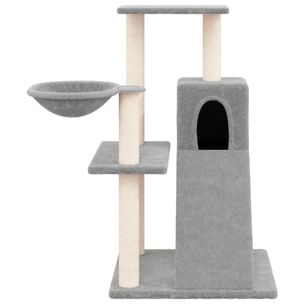 Cat house with sisal rope and scratching post, light grey, 82 cm