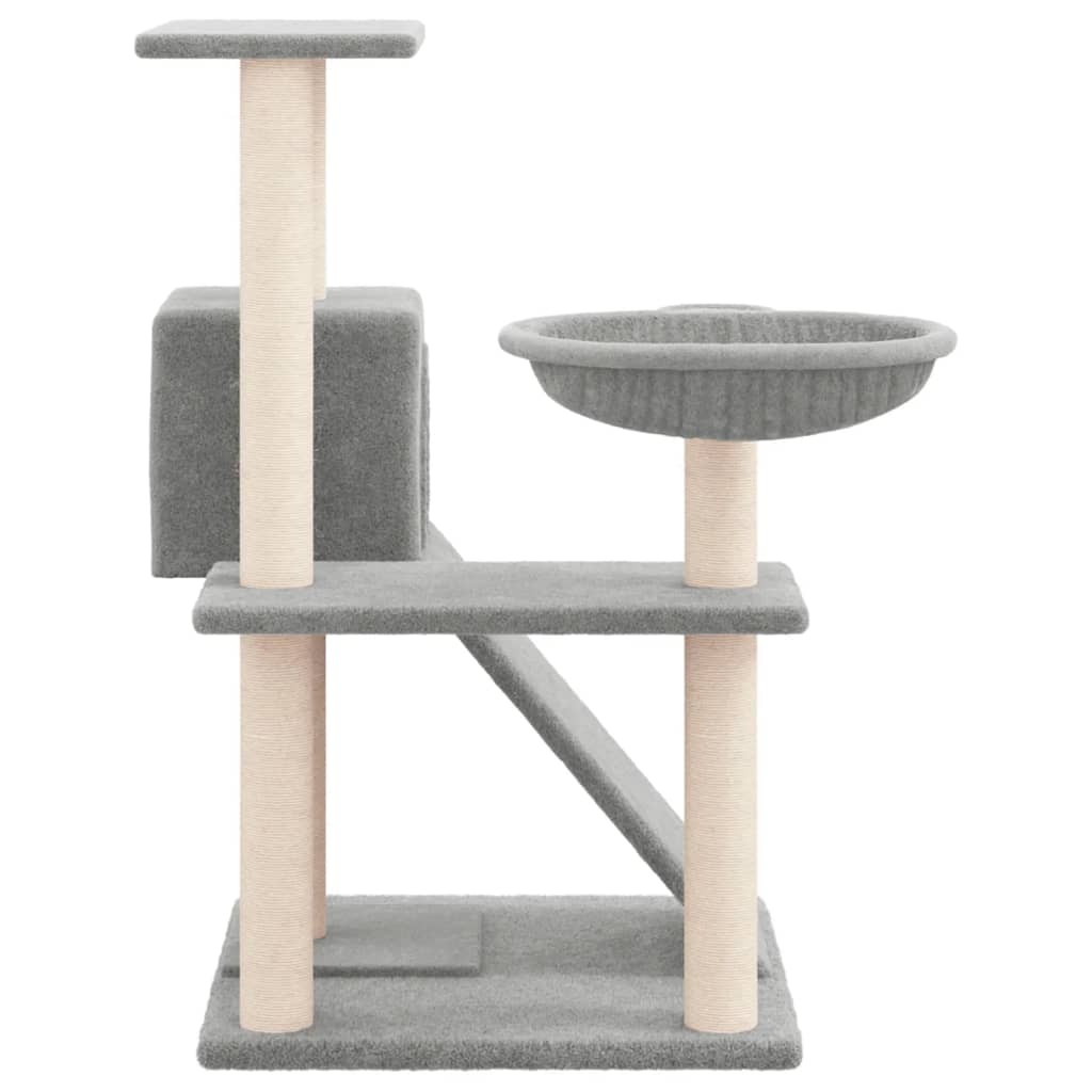 Cat house with sisal rope and scratching post, light grey, 82 cm