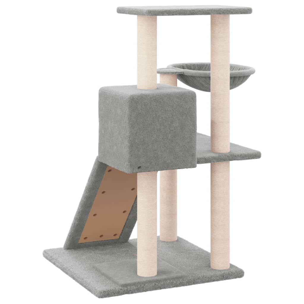 Cat house with sisal rope and scratching post, light grey, 82 cm