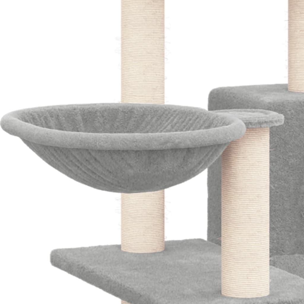 Cat house with sisal rope and scratching post, light grey, 82 cm