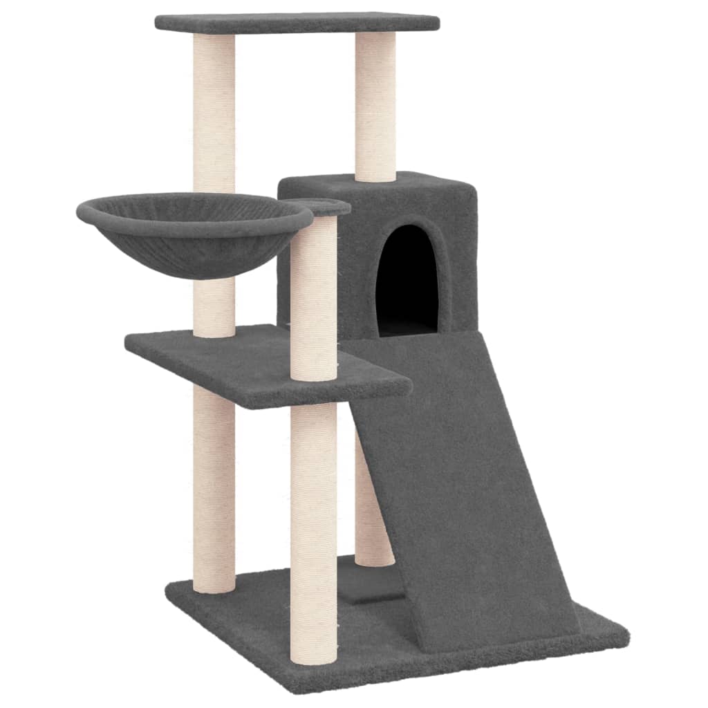 Cat house with sisal rope and scratching post, dark grey, 82 cm