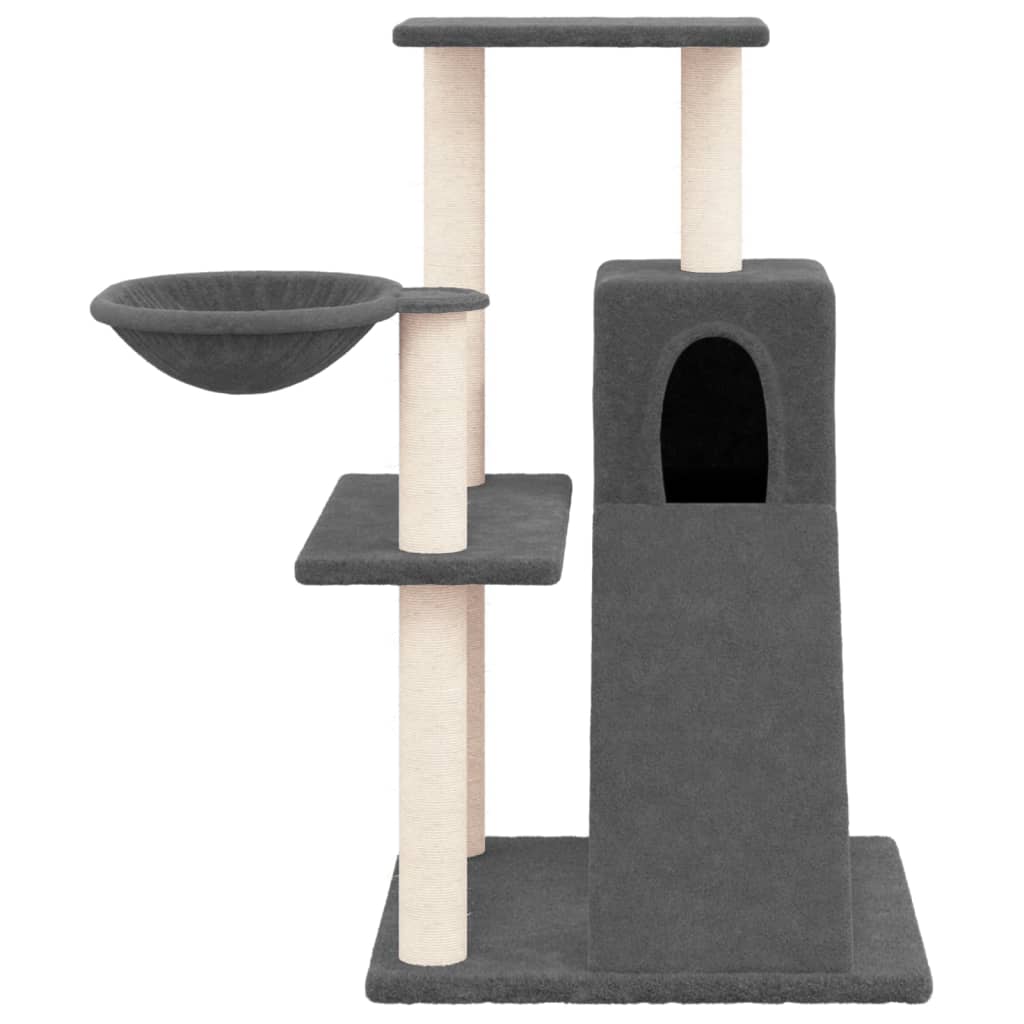 Cat house with sisal rope and scratching post, dark grey, 82 cm